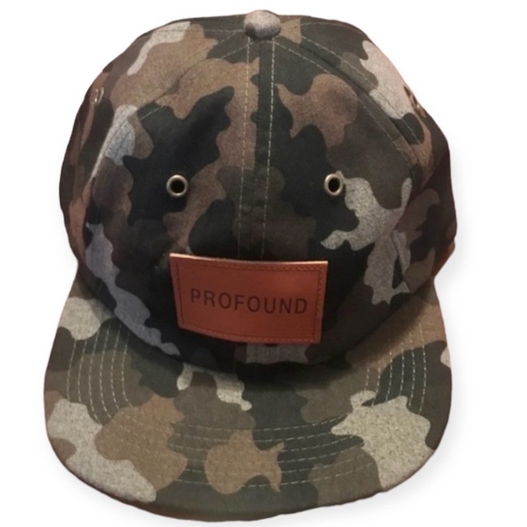PROFOUND AESTHETIC Camo Flat Bill Hat Melton Wool Leather Patch Streetwear - Picture 1 of 7